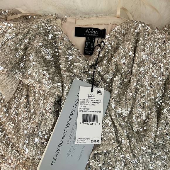 NWT Aiden Mattox champagne sequin one shoulder ruffle dress - Picture 7 of 8